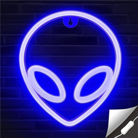 Alien Neon Sign Light Blue Decorations LED Wall Decor Party Bedroom Hippie NEW - Picture 1 of 8